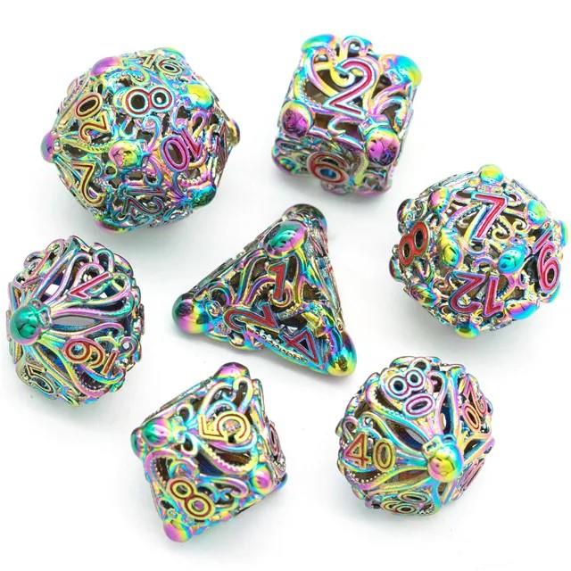 7pcs Dice Metal Hollow Octopus Red Font Rainbow