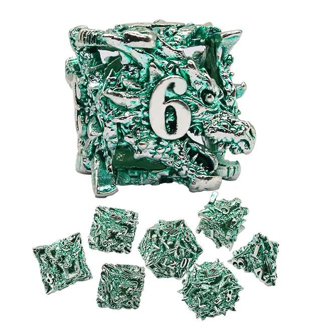 7pcs Dice Metal Hollow Dragons Head Nickel Font Green