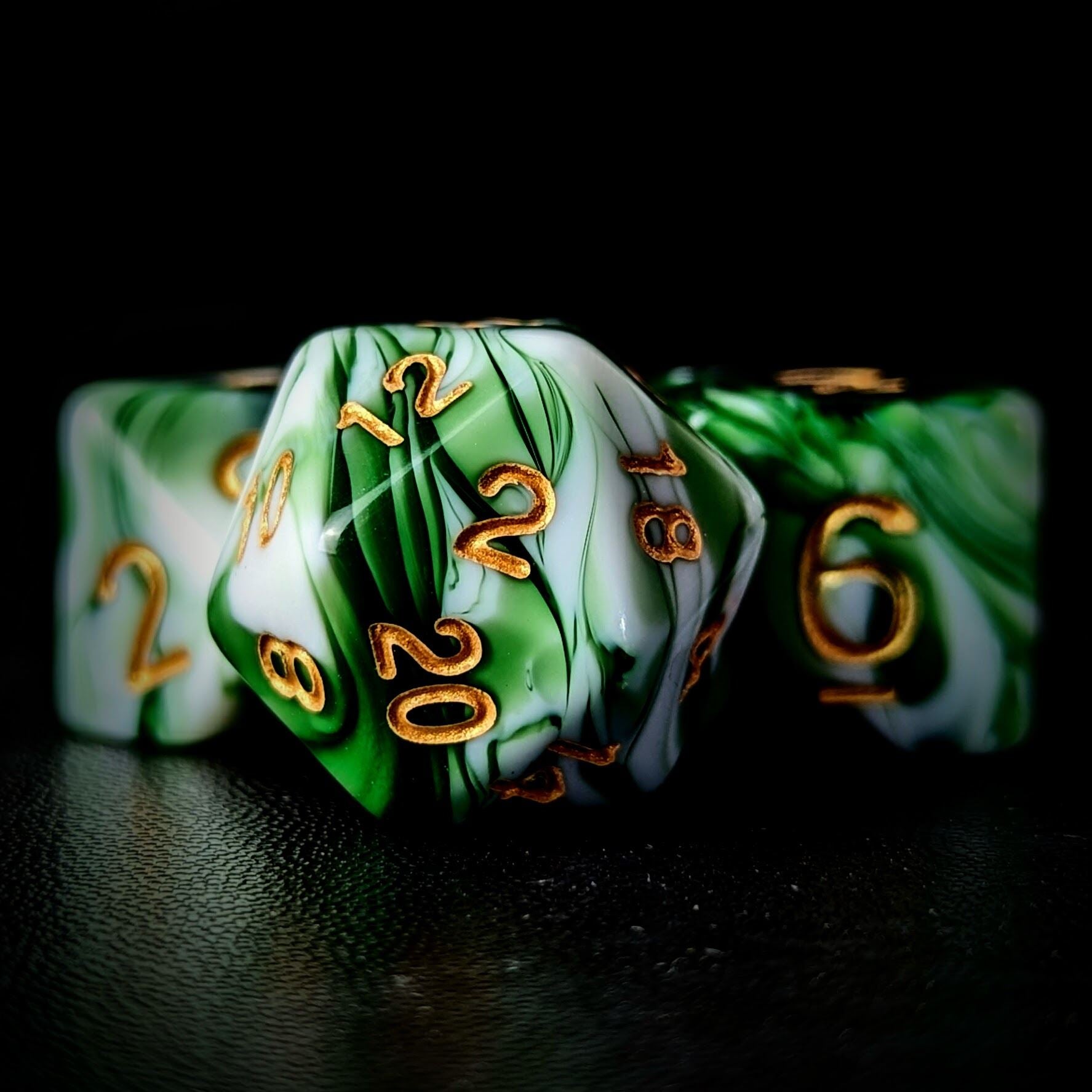 Blend of White & Green Acrylic - 7pcs RPG Full Dice Set