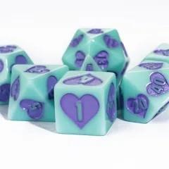 7pcs Dice Resin Pattern Hearts Purple Font Mint Green