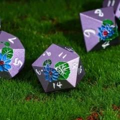 Blue Lotus Flower in Purple Metal - 7pcs RPG Dice Set