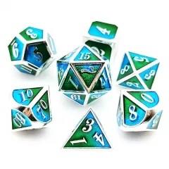7pcs Dice Metal Enamel Silver Blue Green