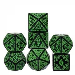 Green Celtic Knot on Black Acrylic - 7pcs RPG Full Dice Set