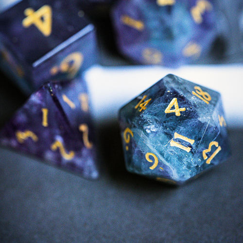 7pcs Dice Gem Stone Fluorite Purple