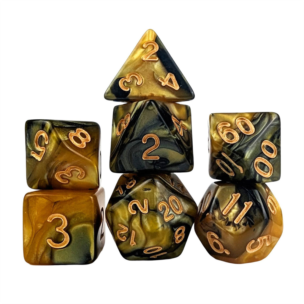 Blend of Black & Gold Acrylic - 7pcs RPG Full Dice Set