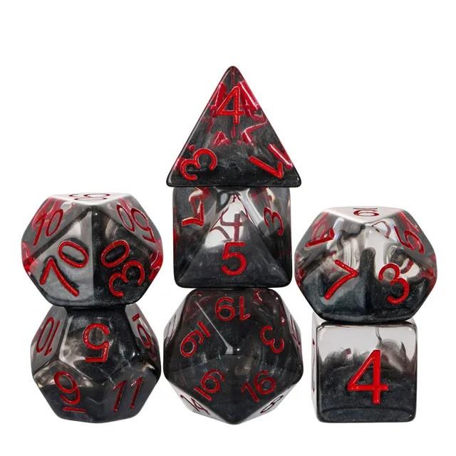 Black Swirl in Clear Resin - 7pcs RPG Full Dice Set