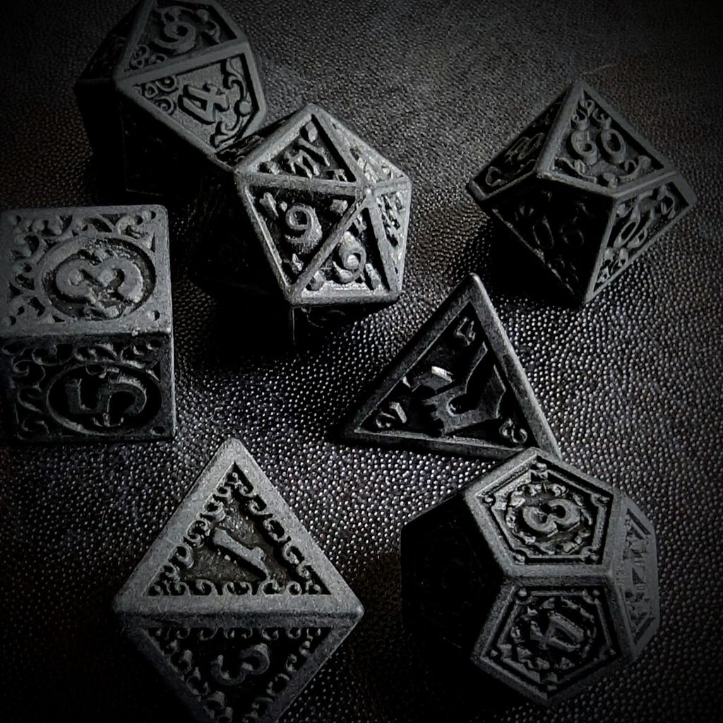 Black Lattice on White Acrylic - 7pcs RPG Full Dice Set