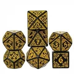 Yellow Celtic Knot on Black Acrylic - 7pcs RPG Full Dice Set