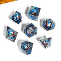 Skull & Roses in Clear Filled Sharp Resin - 7pcs RPG Dice Set