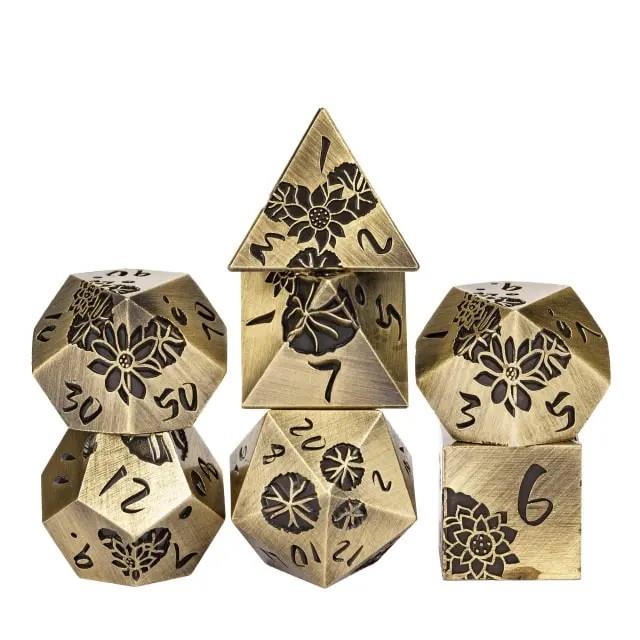 Lotus Flower in Bronze Metal - 7pcs RPG Dice Set