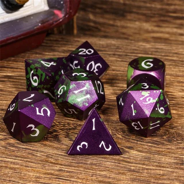 7pcs RPG Dice Set - Green & Purple Anodized Aluminium