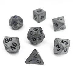 7pcs Dice Acrylic Washed Black Font Grey