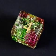 7pcs Dice Gem Glass Gold Font Cracked Pink Green (UD)