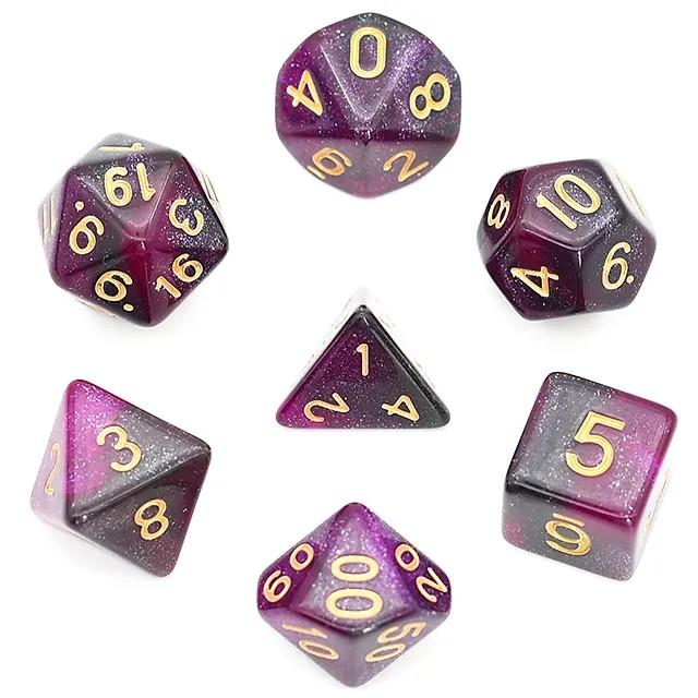 Glitter in Black & Purple Acrylic - 7pcs RPG Full Dice Set
