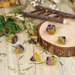 7pcs Dice Resin Layer Gold Font Non Binary Blue Purple Yellow