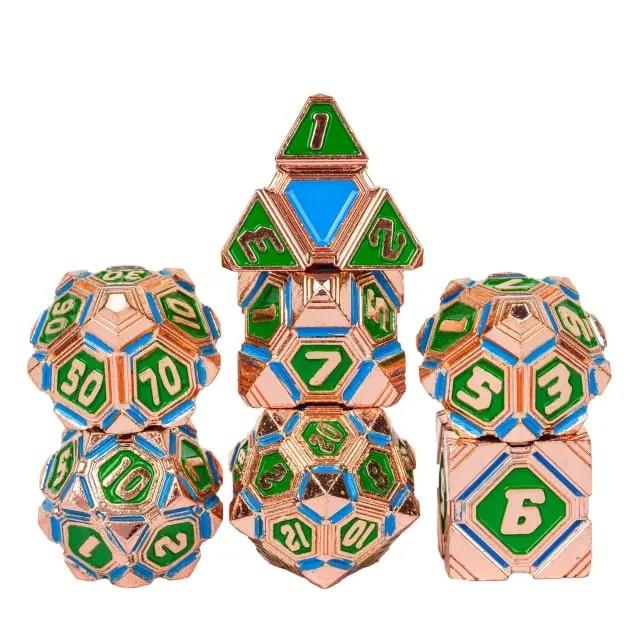7pcs Dice Metal Alien Ship Green Blue Copper