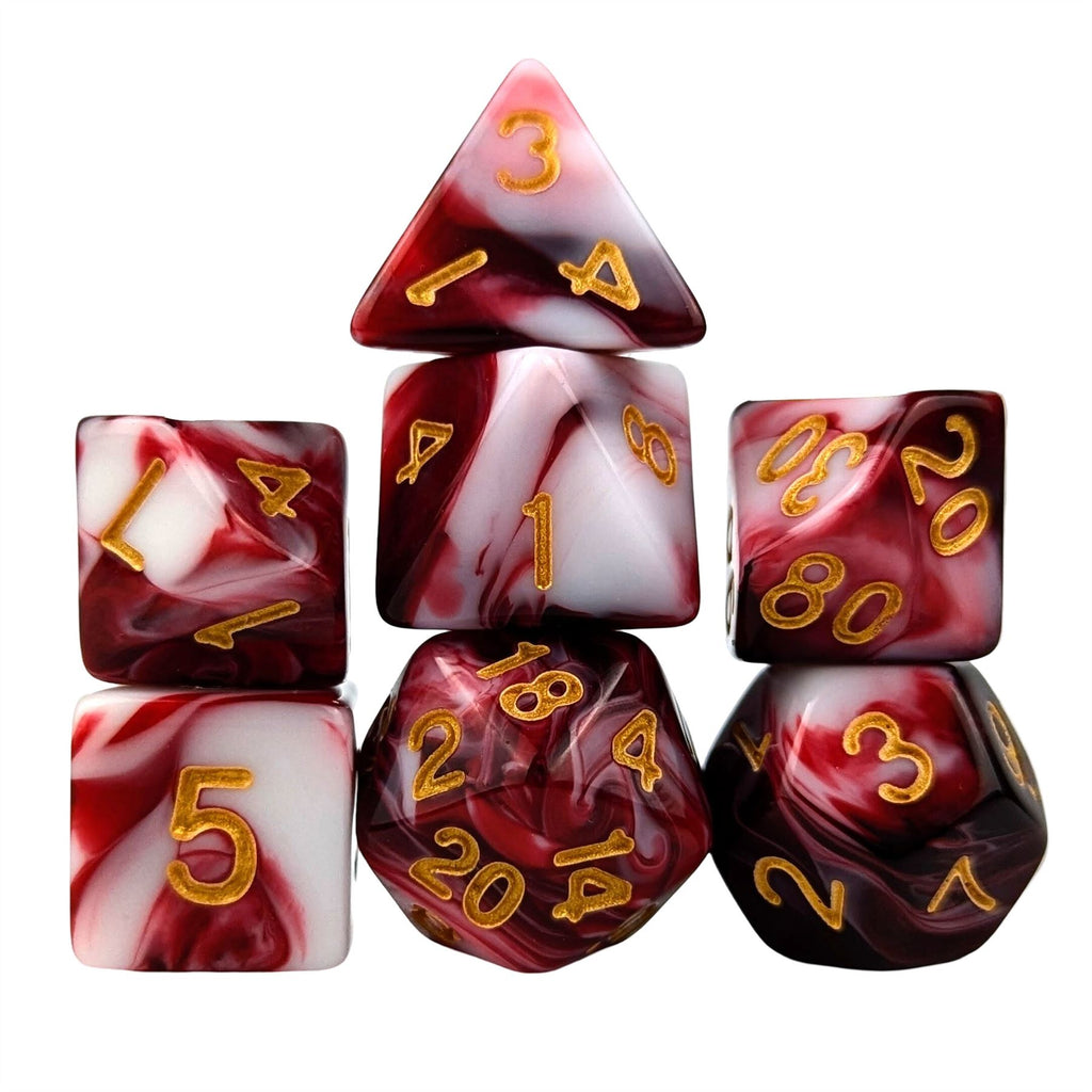 Blend of White & Red Acrylic - 7pcs RPG Full Dice Set