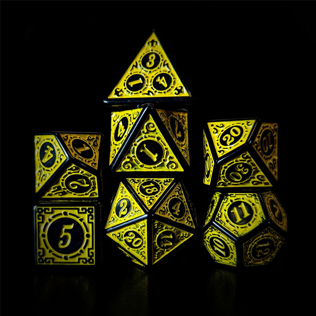 Yellow Lattice on Black Acrylic - 7pcs RPG Full Dice Set