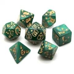 Gold Cats on Green Acrylic - 7pcs RPG Full Dice Set