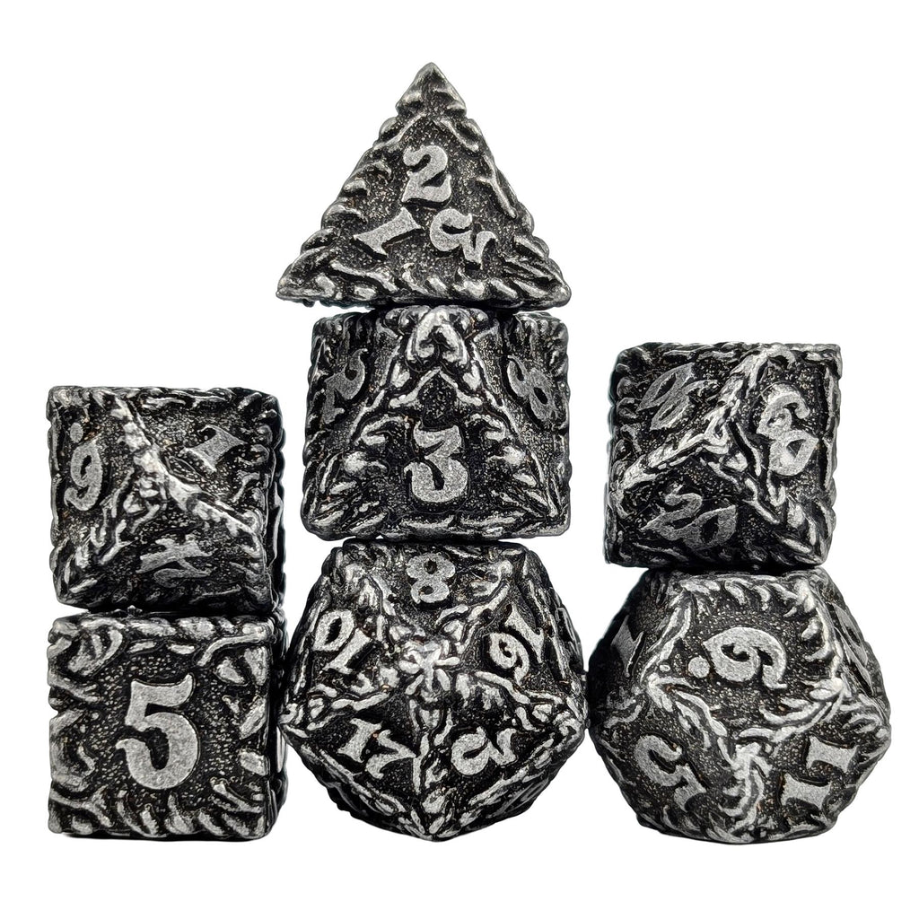 7pcs Dice Metal Druid Vine Wash Silver