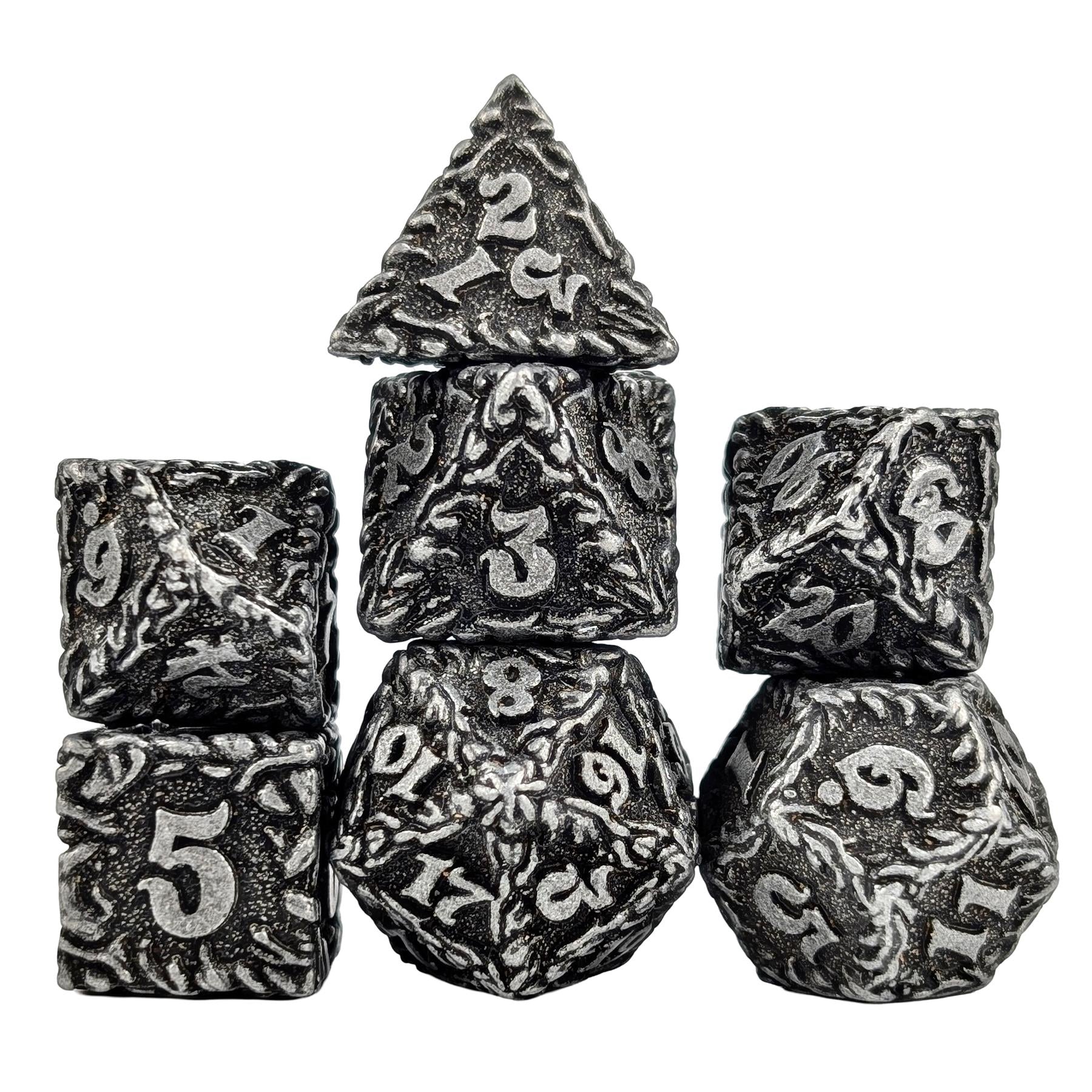 7pcs Dice Metal Druid Vine Wash Silver