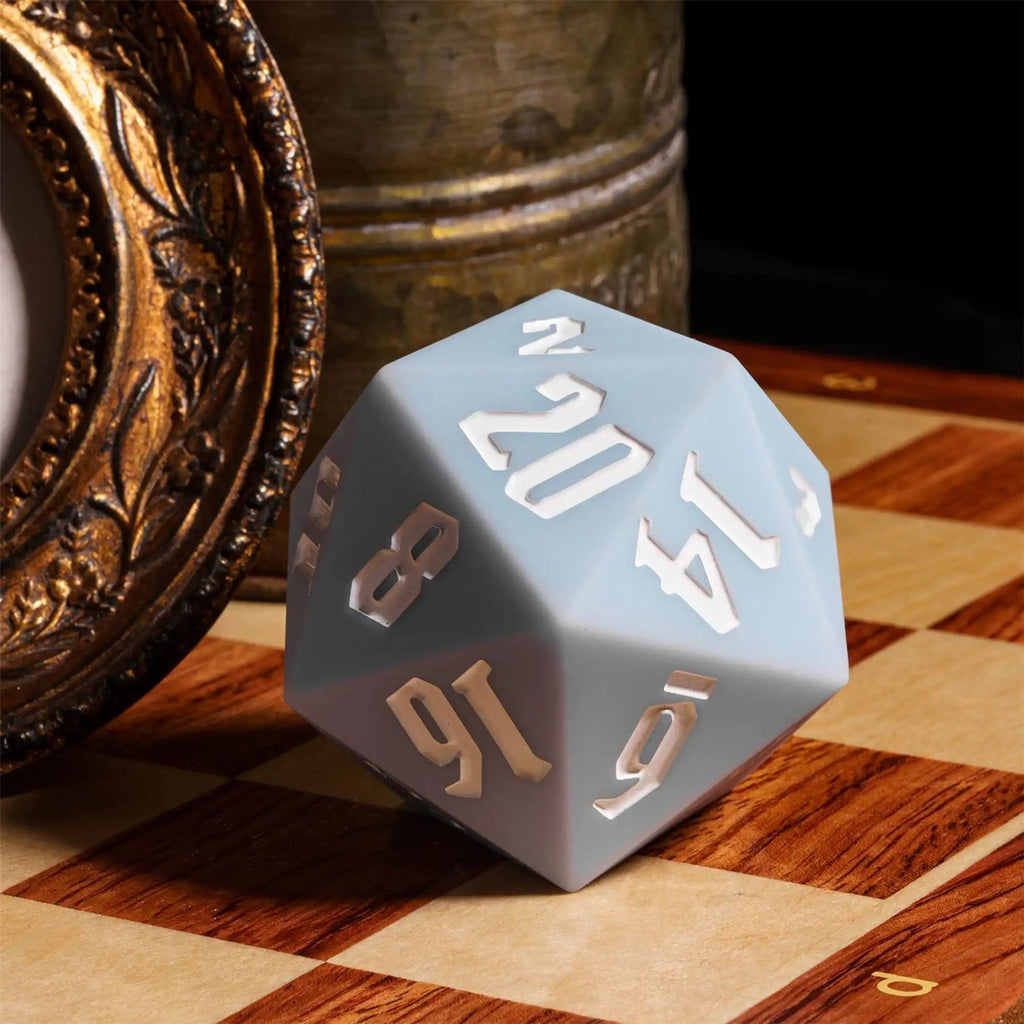 White on Solid Pale Blue Silicone - D20 RPG Dice