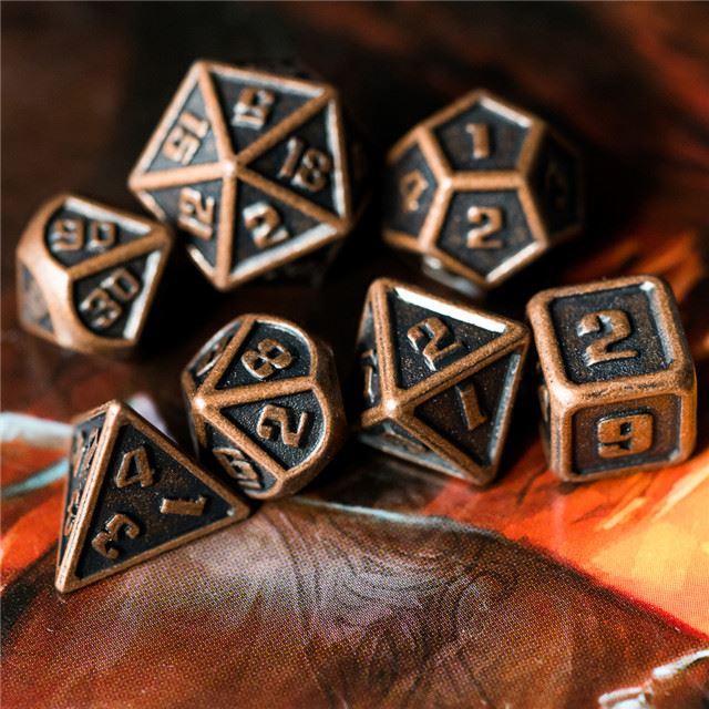 7pcs RPG Dice Set - Miniature Copper Metal