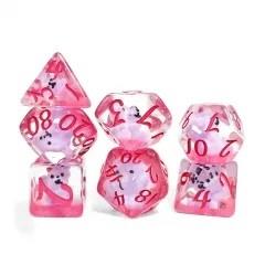 7pcs Dice Resin Filled Pink Font Teddy Bear Clear
