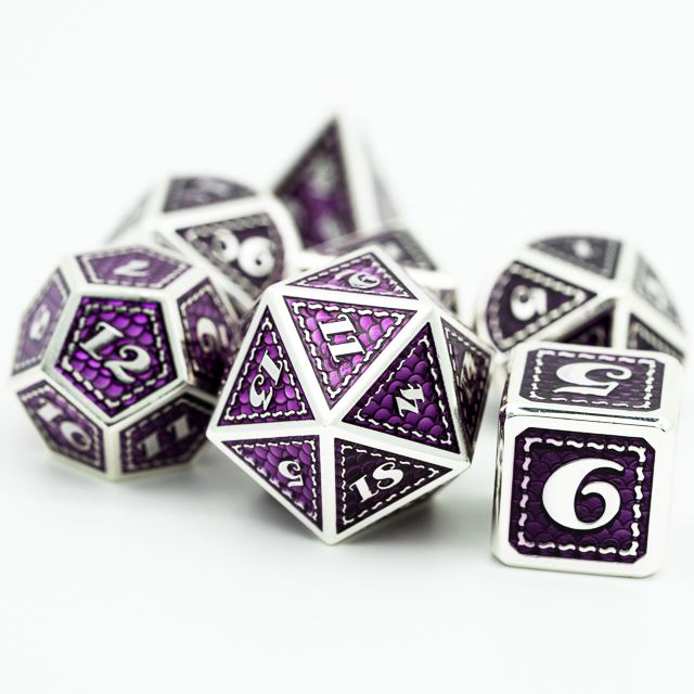 7pcs Dice Metal Stitch Silver Purple