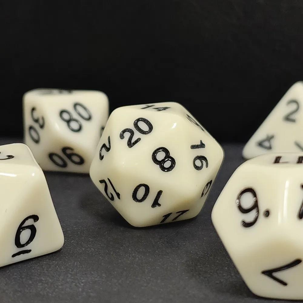 7pcs Dice Acrylic Blend Black Font Solid Ivory White