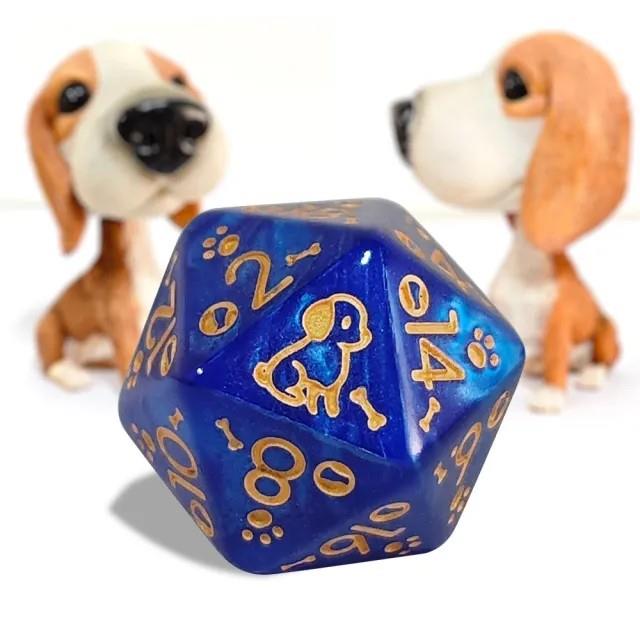 7pcs Dice Acrylic Pattern Dogs Gold Font Blue