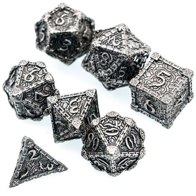 7pcs RPG Dice Set - Silver Metal