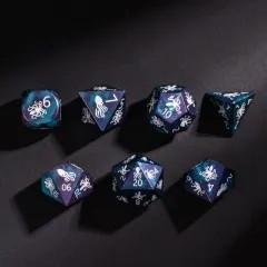 7pcs Dice Metal Aluminium White Font Octopus Blue Purple