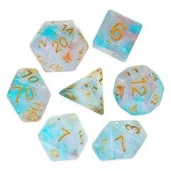 Blue & Pink Swirl in Clear Resin - 7pcs RPG Full Dice Set
