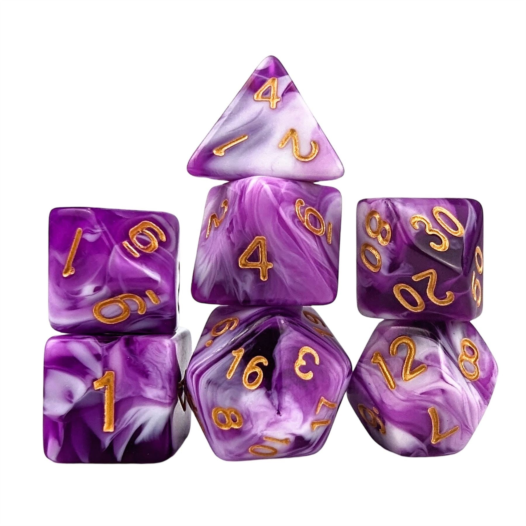 Blend of Purple & White Acrylic - 7pcs RPG Full Dice Set