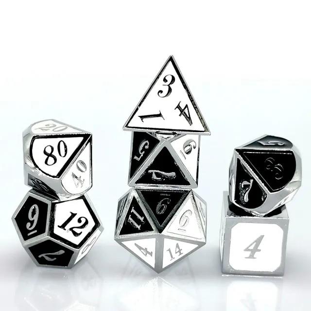 7pcs Dice Metal Enamel Silver Black White