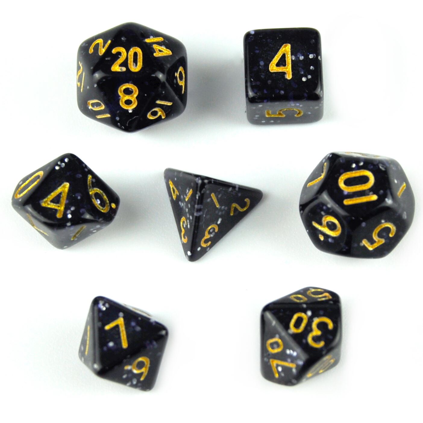 Glitter in Black Acrylic - 7pcs RPG Mini Dice Set