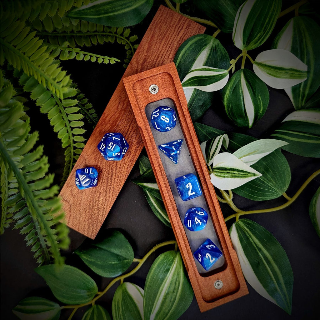 Glitter in Blue & White Acrylic - 7pcs RPG Full Dice Set