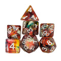 Red & Black with Blue Swirl in Clear Resin - 7pcs RPG Full Dice Set
