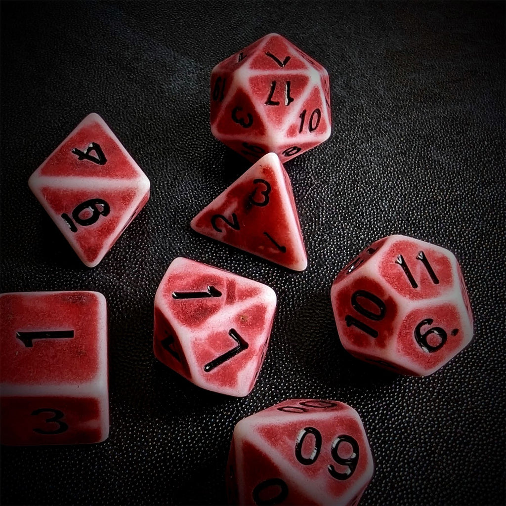 Washed Red on White Acrylic - 7pcs RPG Full Dice Set