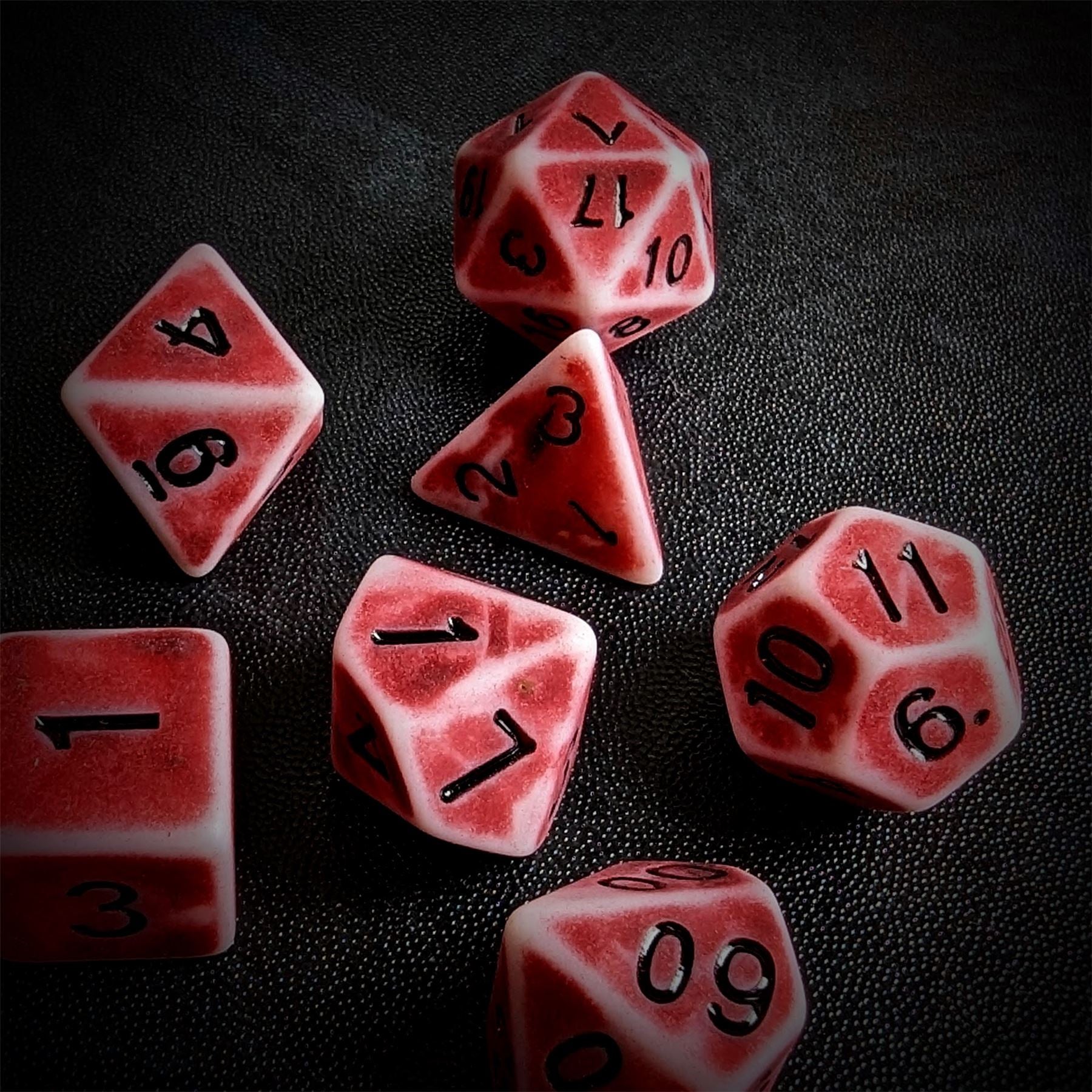 Washed Red on White Acrylic - 7pcs RPG Full Dice Set
