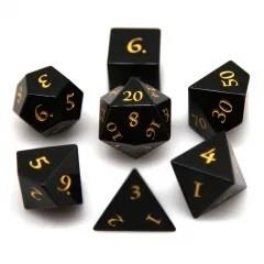 7pcs Dice Gem Stone Obsidian Gold Font Black
