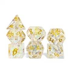 7pcs Dice Gem Frosted Glass Gold Font Cracked Prism