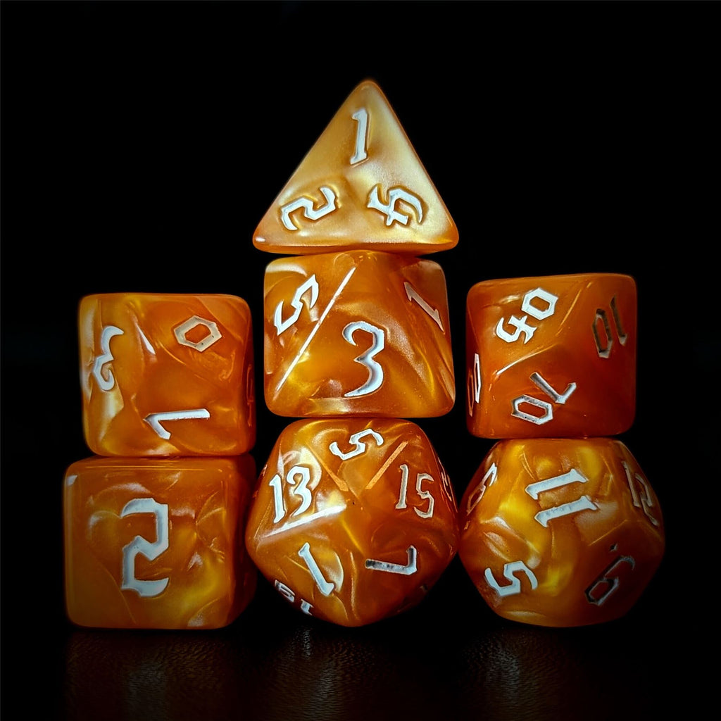 Orange Silk Acrylic - 7pcs RPG Full Dice Set