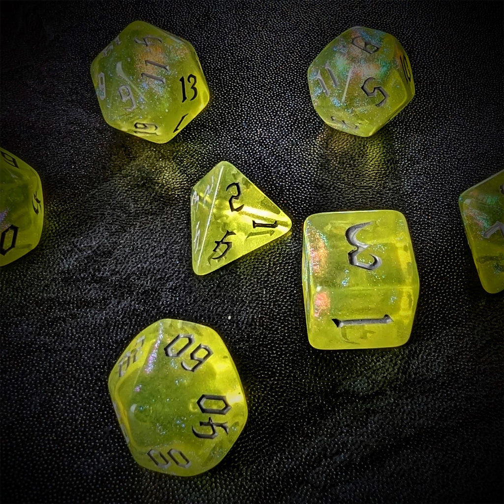 Glitter in Yellow Acrylic - 7pcs RPG Full Dice Set