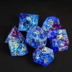 7pcs Dice Gem Glass Gold Font Cracked Blue (UD)