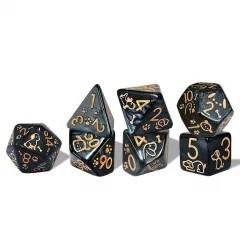 7pcs Dice Acrylic Pattern Dogs Gold Font Black