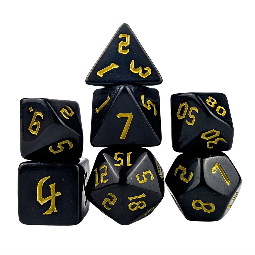Yellow on Solid Black Acrylic - 7pcs RPG Full Dice Set