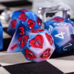 7pcs Dice Resin Pattern Hearts Red White Blue