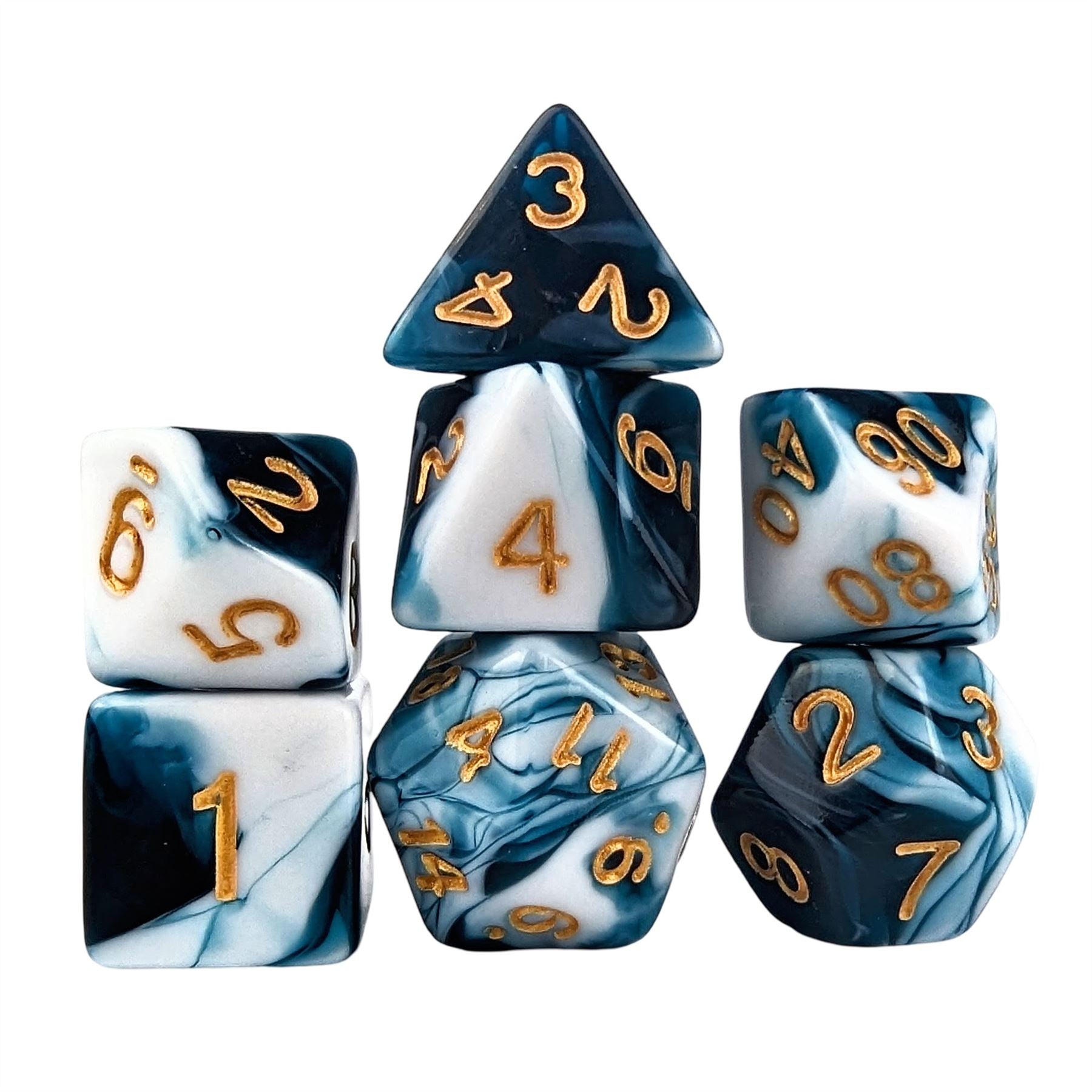 Blend of White & Blue Acrylic - 7pcs RPG Full Dice Set